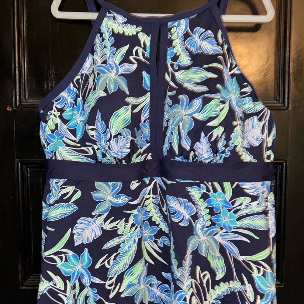 Lands End Floral Halter Tankini top in Blue and Green